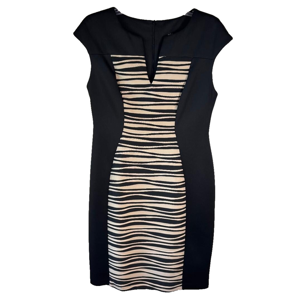 Connected‎ apparel Black dress with Zebra print on front size 10 Stretchy